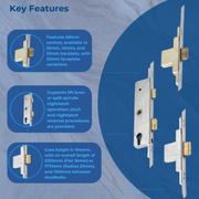 Fullex SL16 Latch 3 Deadbolts Split Spindle 35mm 45mm 55mm - 20mm Faceplate