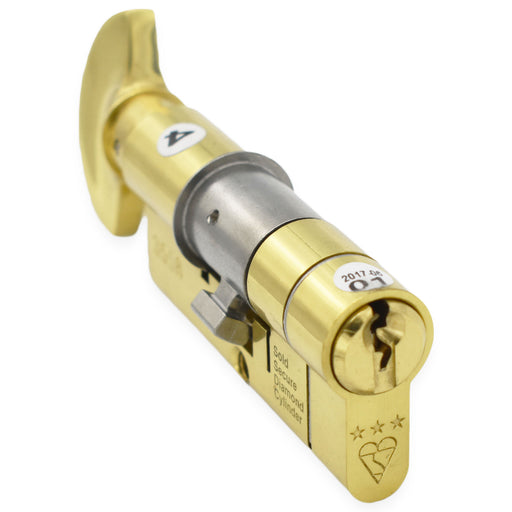 35/35 Thumb turn Brass UAP Kinetica TS007 3 Star Diamond Standard Anti Snap Euro Cylinder