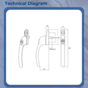 UPVC Inline Espagnolette Window Handles - 40mm Spindle 