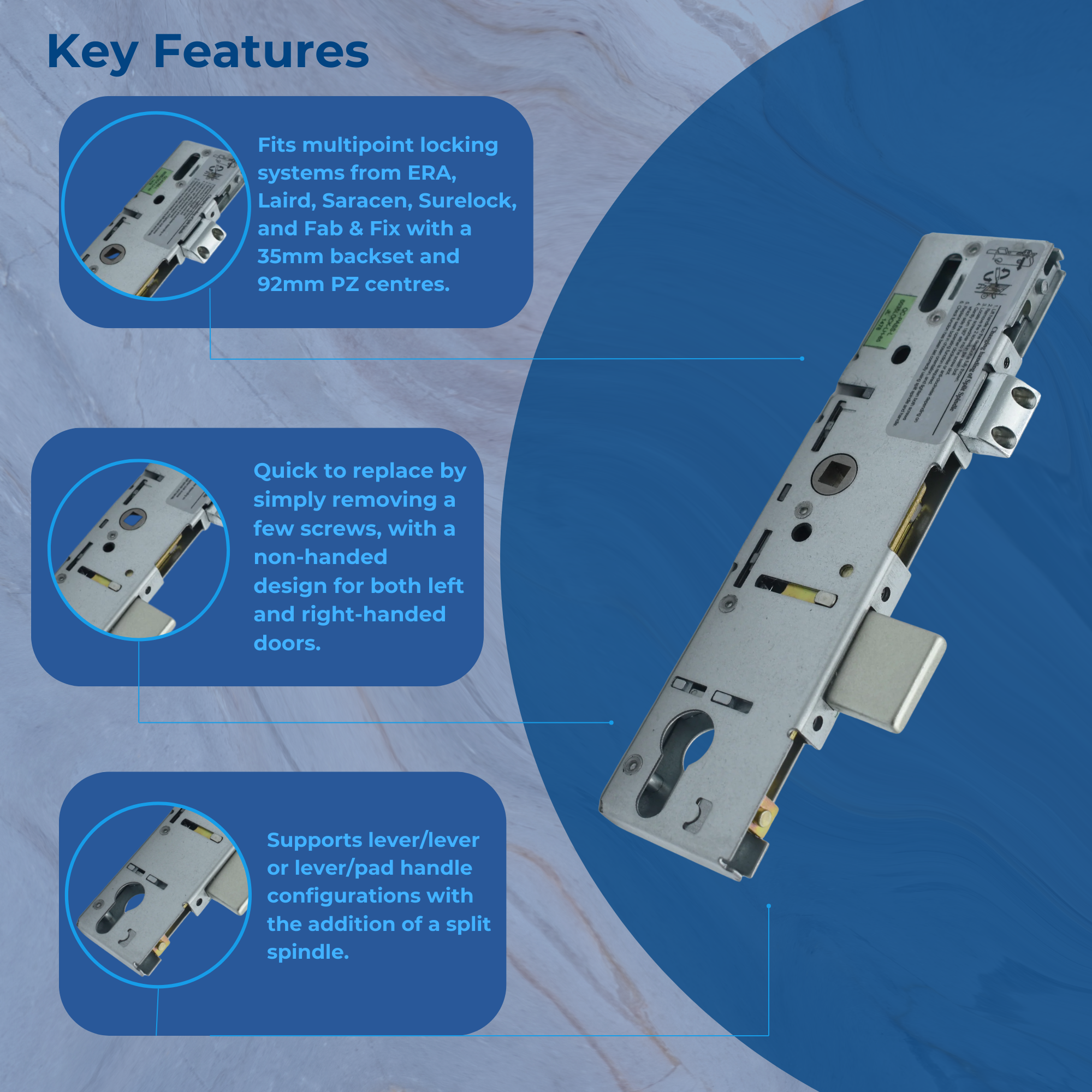 ERA Laird Saracen Surelock Multipoint UPVC Door Lock Gear Box 35mm Bac ...