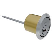 APECS AP rim cylinder in Brushed Satin Nickel, on a white background