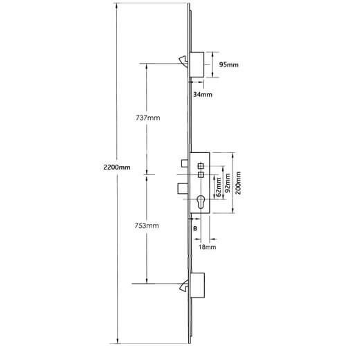 Roto Elite Latch Deadbolt 2 Hooks Double Spindle 92PZ 62PZ Multipoint Door Lock 35mm Backset