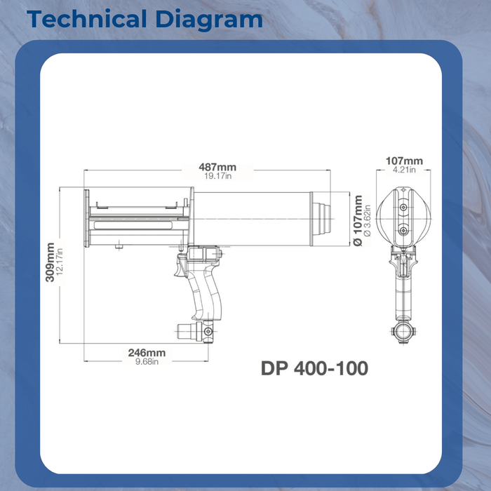 400ml Pneumatic Dual Cartridge Adhesive Gun – 1:1 & 2:1 Ratio DP400-100-01