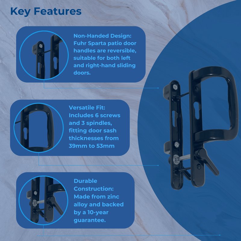 Fuhr Sliding Patio Door Handle 90mm 90PZ Double Glazing Inline Sparta Lever Pair
