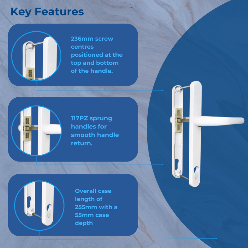 UPVC Millenco Double Glazing 117pz Door Handle Sprung Pair 235mm Set PVC White