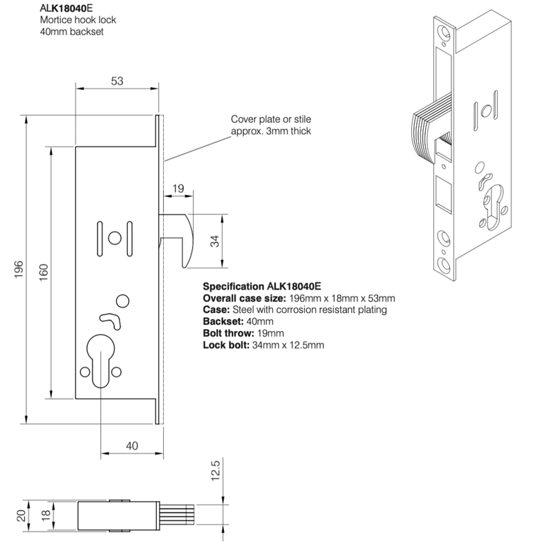 Axim LK1800 Mortice Hooks Aluminium Door Hook Lock 25mm 28mm 40mm Backset