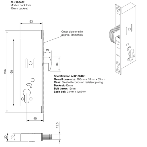 Axim LK1800 Mortice Hooks Aluminium Door Hook Lock 25mm 28mm 40mm Backset