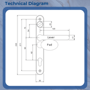 Balmoral Sprung 92/62 pz Offset Snib Lever Pad Door Handle 215mm Screws