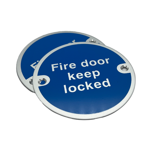Fire Door Keep Locked (Pack of 2) - Stainless Steel Door Sign - 3" / 76mm