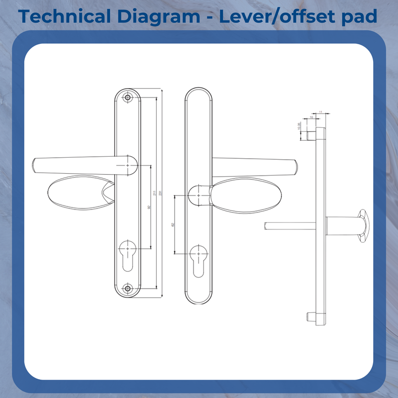 Mila Hero 212mm Screws Sprung Door Handle Inline Lever Pad Offset UPVC Patio