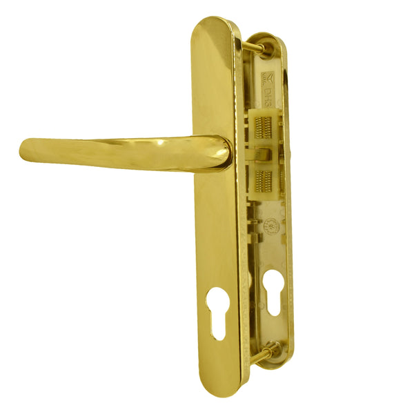 PVD Polished Gold UPVC Door Handle Set 92 Lever Pair 215mm Fix 240mm Backplate