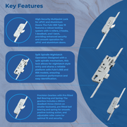 Fuhr 859 Type 4 Multipoint Door Lock with Latch, Deadbolt, and 2 Hooks – Split Spindle, 16mm Faceplate (Top Hook to Spindle: 730mm)