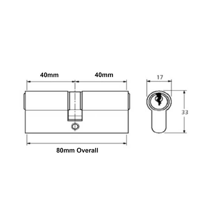 Iseo f6 1 Star Euro Cylinder Lock - 40/40 (80mm) / 35:10:35 - Nickel Finish- High Security