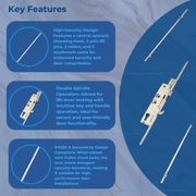 Fullex XL Multipoint Door Lock – Latch, Hook, 2 Rollers & 2 Mushroom Cams Double Spindle Operation