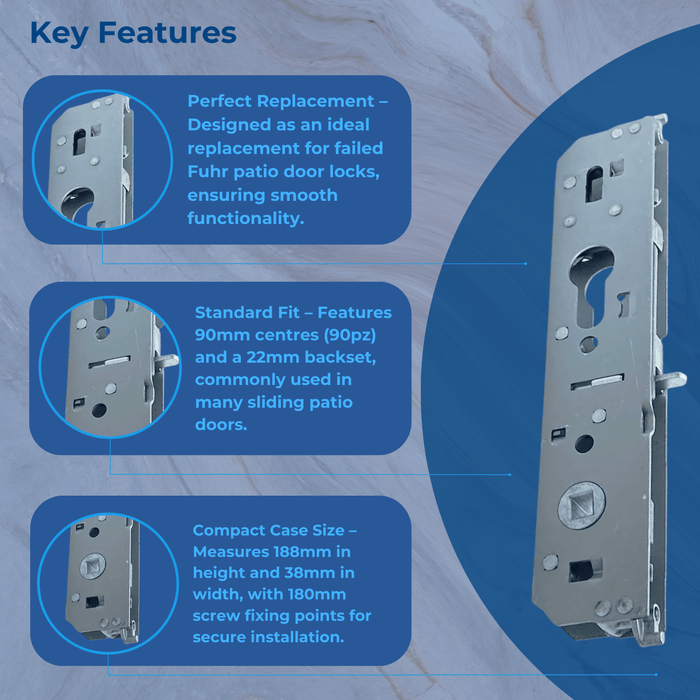 Replacement Fuhr Sliding Patio Door Lock Gearbox Case 90pz