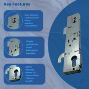 Lockmaster - Millenco Upvc Gearbox Door Lock (Hook) 35mm 92mm Single Spindle Night Latch