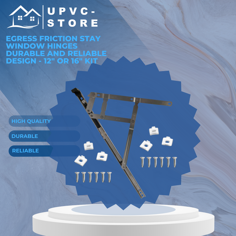 Egress Friction Stay Window Hinges 12" & 16" – Universal uPVC Hinges – 13mm & 17mm Stack Heights – Hinge Kit