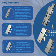 XL Refurbishment Kit with 2 Anti-Lift Hooks – Multipoint Door Lock Repair Solution -35mm or 45mm Backset – Multipoint Lock Repair Set