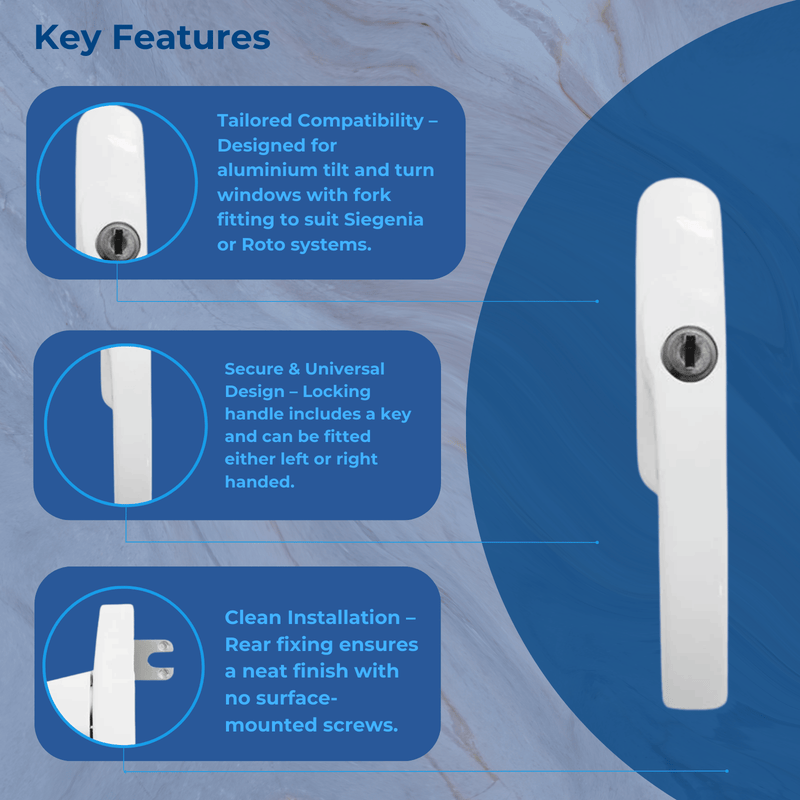 Roto Siegenia Si Aubi Alu500 Aluminium Tilt Turn Window White Handle Replacement Fork