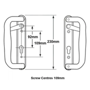 Mila Trinity Sliding Patio Door Handle Set 92mm PZ 109mm Screw Centres