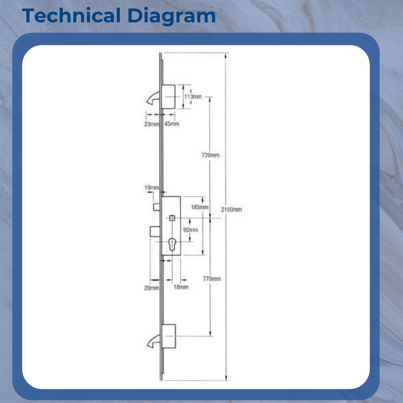 Winkhaus Cobra Latch, Deadbolt, 2 Hooks, 28/35/45/55mm Backset