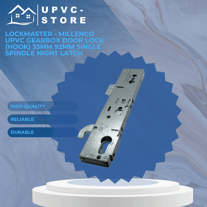 Lockmaster - Millenco Upvc Gearbox Door Lock (Hook) 35mm 92mm Single Spindle Night Latch