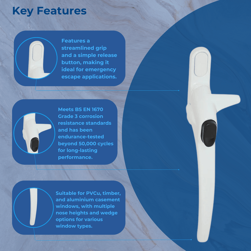 Ellbee Non Locking Cockspur uPVC Window Handle Cockspur Window Handle White Double Glazed 21mm Backset