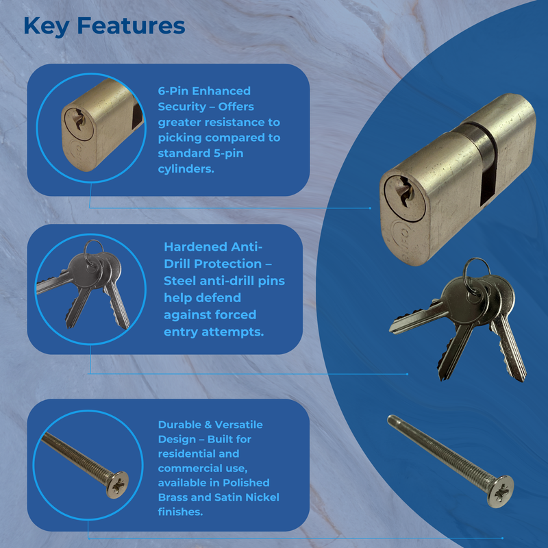 Doorspek 30/30 Oval Profile Double Cylinder 6-Pin Anti-Drill Security