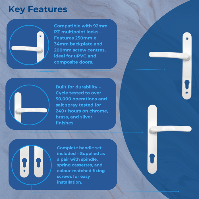 TSS 92mm PZ Lever Lever uPVC Door Handles – Sprung – 200mm Fixing Centres – for Multipoint Locks