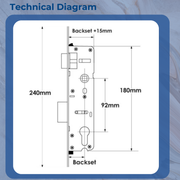Overnight Lock Lift Lever Mechanism with 16mm Faceplate 30mm, 35mm, 45mm Kits - No Euro Cylinder