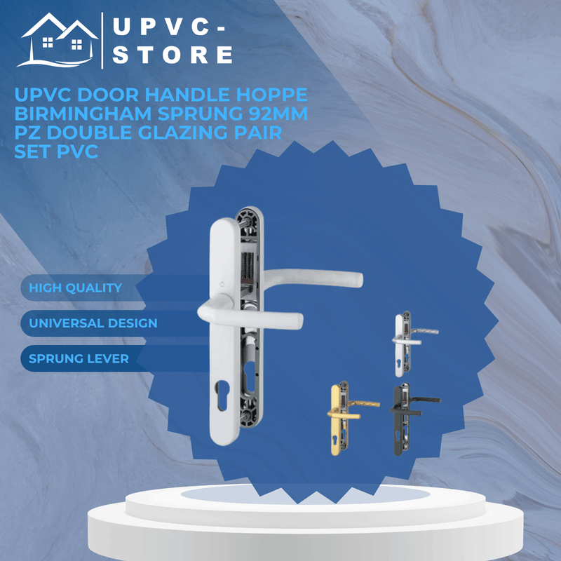 UPVC Door Handle Hoppe Birmingham Sprung 92mm PZ Double Glazing Pair Set PVC