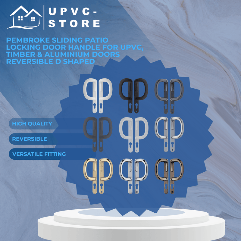 Pembroke Sliding Patio Locking Door Handle for uPVC, Timber & Aluminium Doors Reversible D shaped