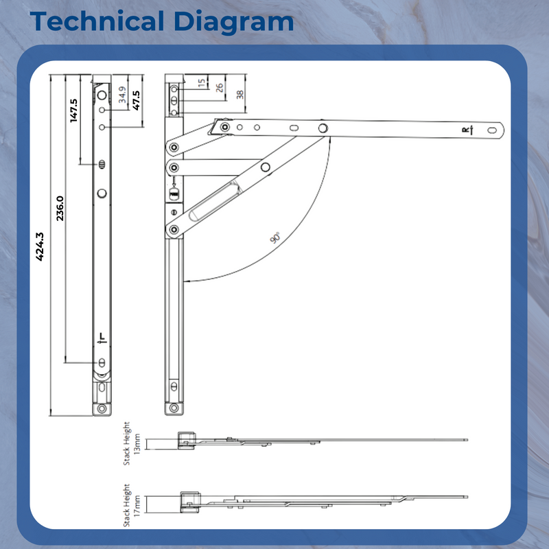 Egress Only Friction Stay Window Hinges – Emergency Escape & Secure Ventilation Solution 12" & 16" – 13mm & 17mm Stack Heights