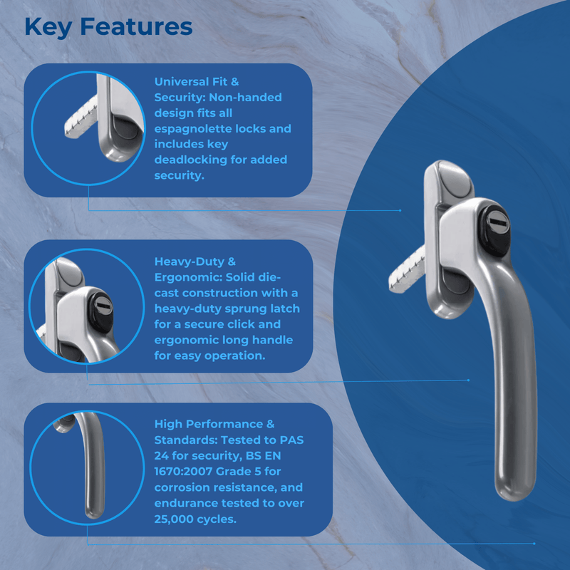 Inline Espag UPVC Window Handle Locking Universal Double Glazing Fab and Fix Connoisseur