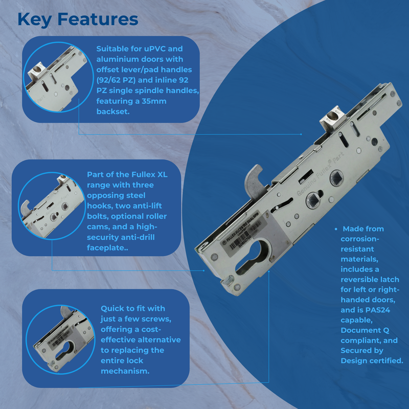 GENUINE FULLEX XL UPVC DOOR LOCK CENTRE CASE DOUBLE SPINDLE 35MM