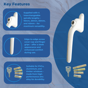 UPVC Universal Inline Window Handle Double Glazing Espag Lock Smart Spindle