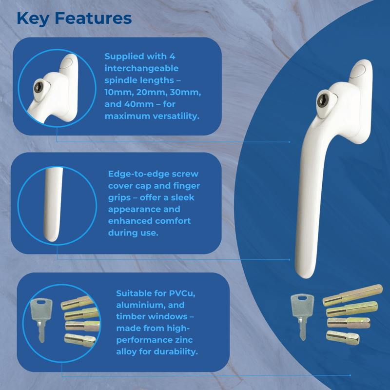UPVC Universal Inline Window Handle Double Glazing Espag Lock Smart Spindle