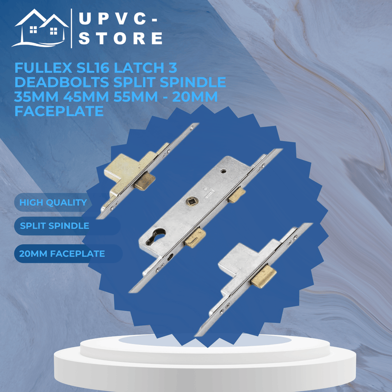 Fullex SL16 Latch 3 Deadbolts Split Spindle 35mm 45mm 55mm - 20mm Faceplate