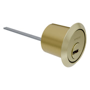 APECS AP rim cylinder in Brushed Brass, on a white background