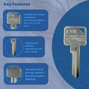 Security Key 6 pin key blanks 1 Star ES Grade 6 1600C60