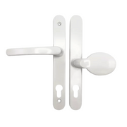 UPVC Offset Lever/Pad Multipoint Door Handles – 95mm/65mm PZ – 200mm Screw Centres – Sprung