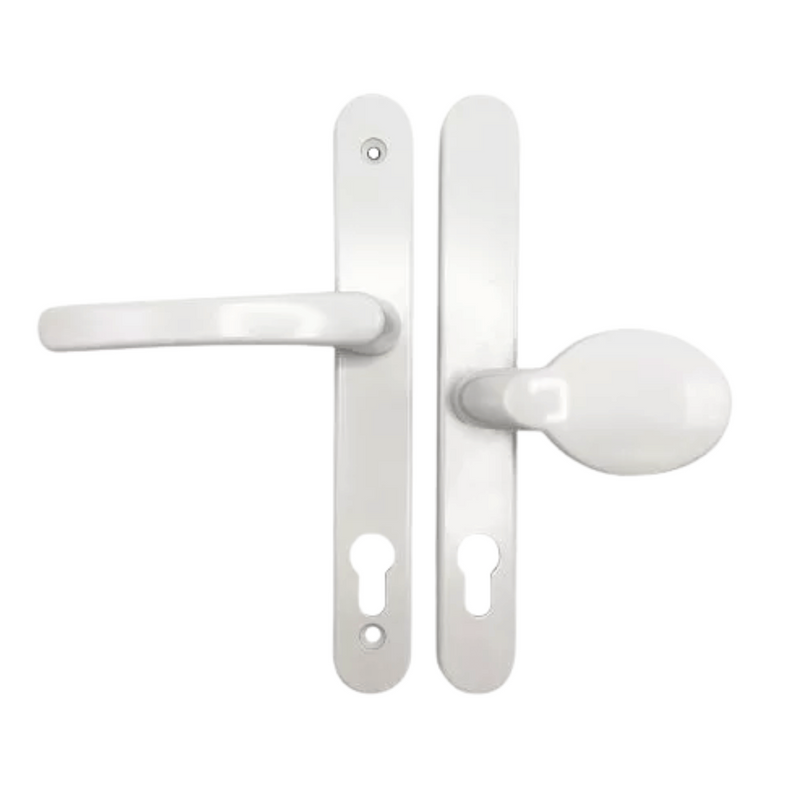 UPVC Offset Lever/Pad Multipoint Door Handles – 95mm/65mm PZ – 200mm Screw Centres – Sprung