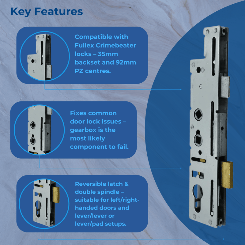 Fullex Crimebeater Door Lock Centre Case Gearbox Replacement 35mm Double Spindle