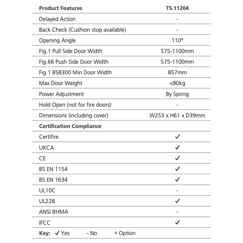 Fire Rated TS.11204 Slide Arm Door Closer Finished in Polished Gold - Size EN2-4