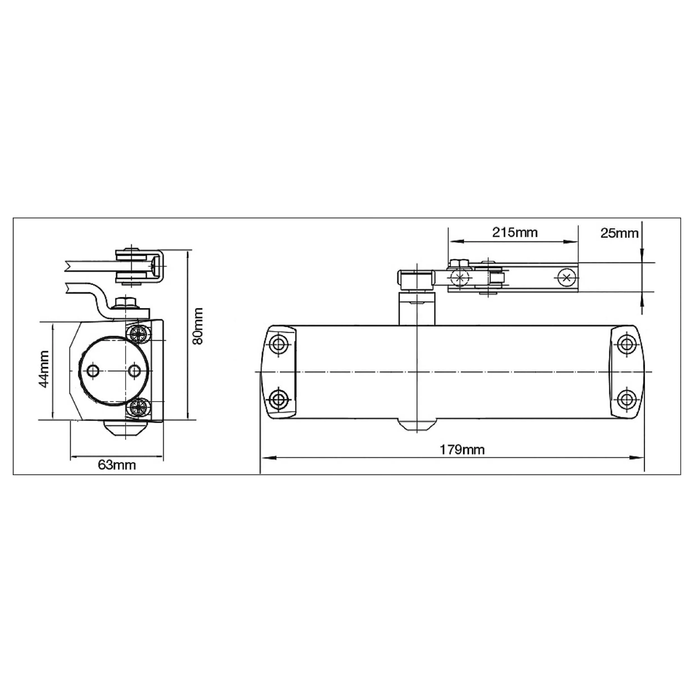 Size 3 Overhead Door Closer With Cover Fire Rated BS EN1634 Silver