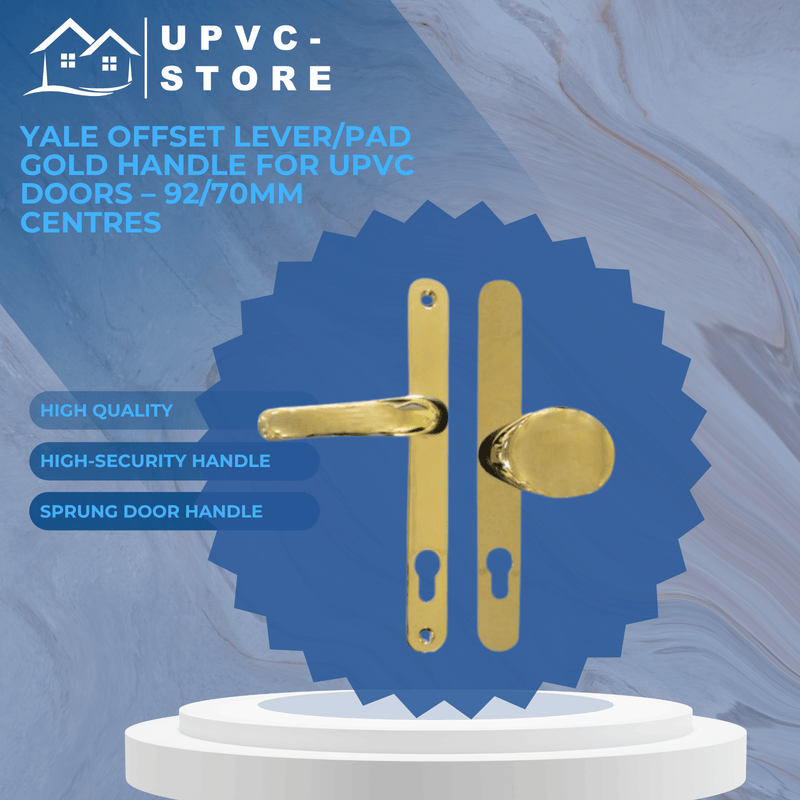 Yale Offset Lever/Pad Gold Handle for uPVC Doors – 92/70mm Centres