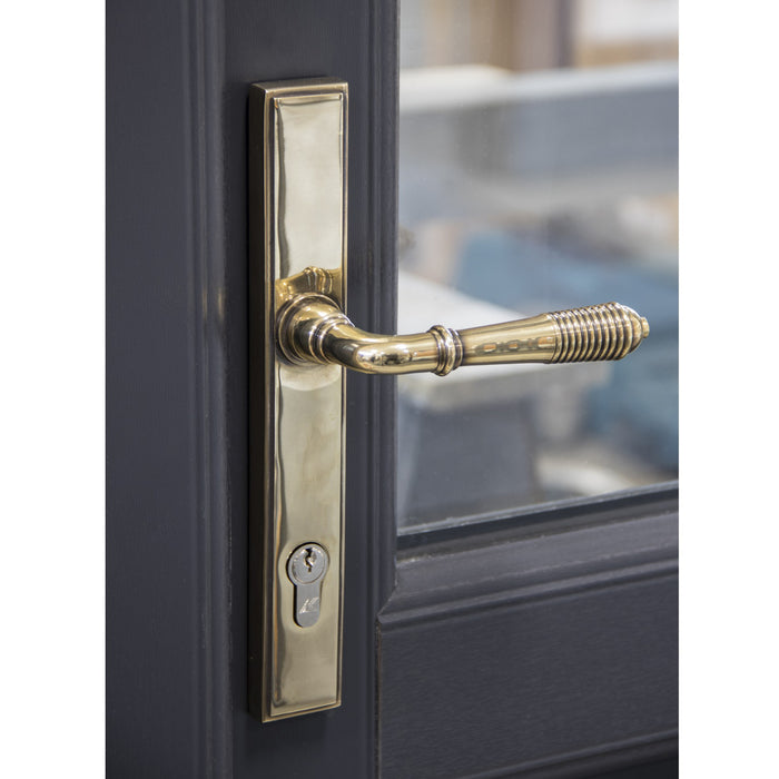 Anvil Aged Brass Reeded Slimline 92mm Door Lever Espag Lock Set