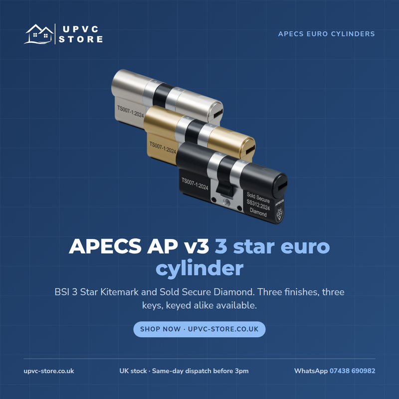 APECS AP v3 3 Star Euro Cylinder Key/Key Door Lock uPVC Composite Aluminium Timber 3 Keys