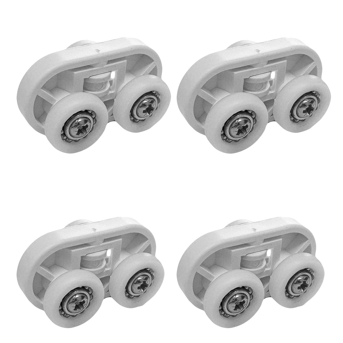 4 x CARAVAN ELLBEE WHITE SHOWER DOOR ROLLERS DOUBLE 19MM WHEELS CARAVA