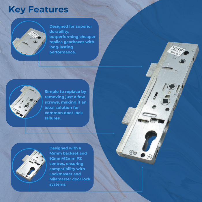 Genuine Lockmaster Mila Master Multi Point Upvc Gearbox Door Lock 45mm 92mm 62mm